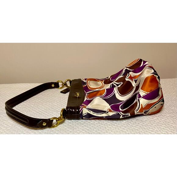 Authentic Coach Multicolored Hand Drawn Scarf Print Satin Hobo Bag 10”x11” READ - Picture 6 of 16